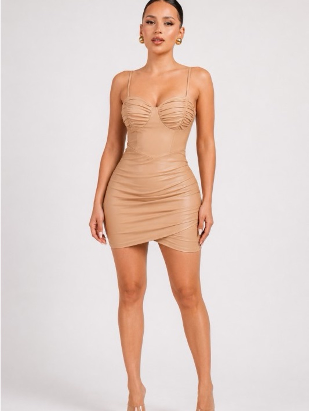 Nude Ruched Bust Mini Dress w/Spaghetti Straps PD72363H
